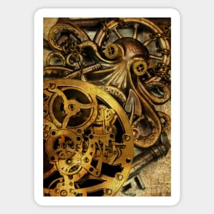 Time counter. Clockwork and octopus steampunk Sticker